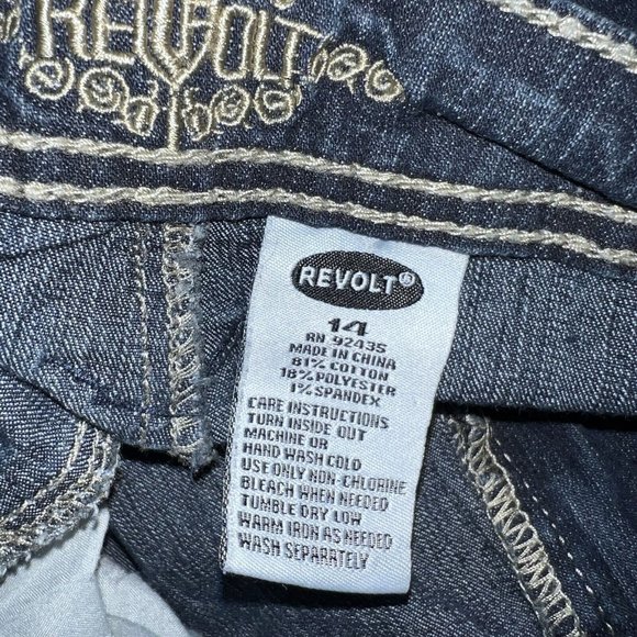 Revolt Y2K Womens Denim Blue Jeans Size 14 Mid Rise Stretch Thick Stitch - Picture 4 of 4